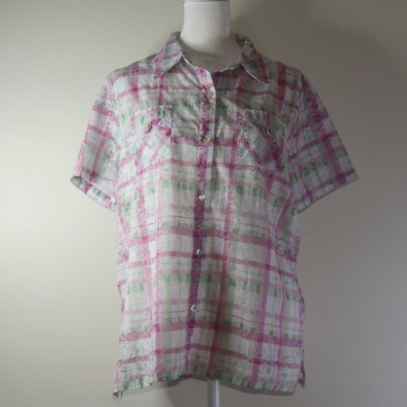 Alfred Dunner Women's Mother of Pearl Button-Down Blouse Algodon Size 12 (C536) - Picture 2 of 6